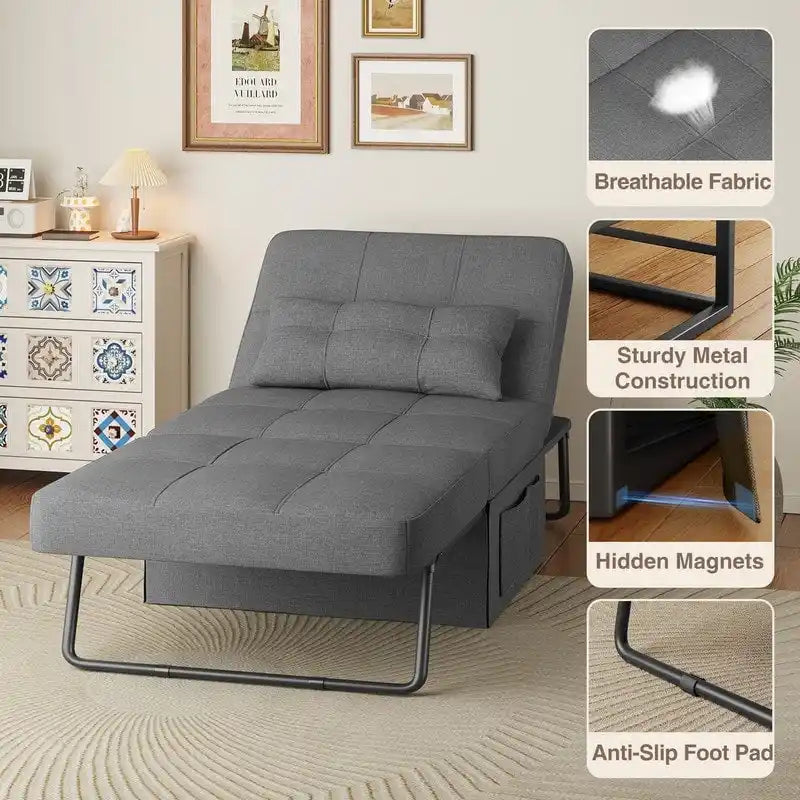 4 in 1 Convertible Sofa Bed Sleeper Sofa Chair Couch Bed, Lounger Adjustable Folding Ottoman Backrest for Living Room, Bedroom