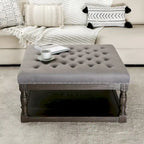 Cairona Tufted Bi-cast leather 34-Inch Shelved Ottoman Table