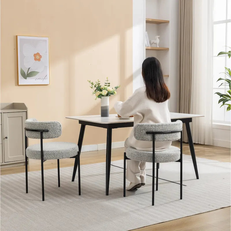Roundhill Furniture Burbank Modern Round Boucle Dining Chairs, Set of 2