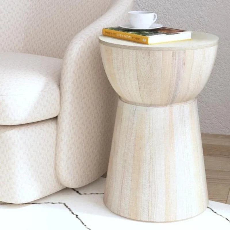 Sculpted Wood Drum Accent Table by East at Main