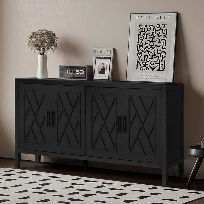 4 Door Wooden Twill Sideboard American Country Vintage Old Living Room Dining Room Hallway Entryway Cabinet