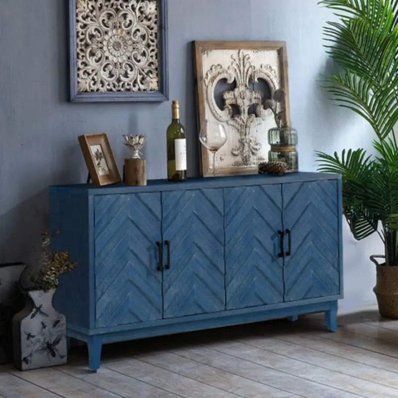 4 Door Wooden Twill Sideboard American Country Vintage Old Living Room Dining Room Hallway Entryway Cabinet