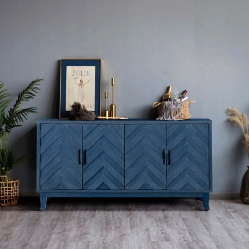 4 Door Wooden Twill Sideboard American Country Vintage Old Living Room Dining Room Hallway Entryway Cabinet