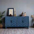4 Door Wooden Twill Sideboard American Country Vintage Old Living Room Dining Room Hallway Entryway Cabinet