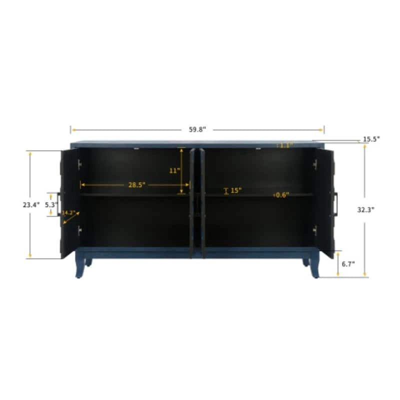 4 Door Wooden Twill Sideboard American Country Vintage Old Living Room Dining Room Hallway Entryway Cabinet