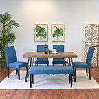 Roundhill Furniture Amisos 6-Piece Dining Set, Hairpin Dining Table with 4 Chairs and Upholstery Bench