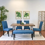 Roundhill Furniture Amisos 6-Piece Dining Set, Hairpin Dining Table with 4 Chairs and Upholstery Bench