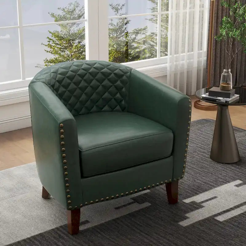 Modern Armchair Faux Leather Nailhead Trim Swivel Accent Chair