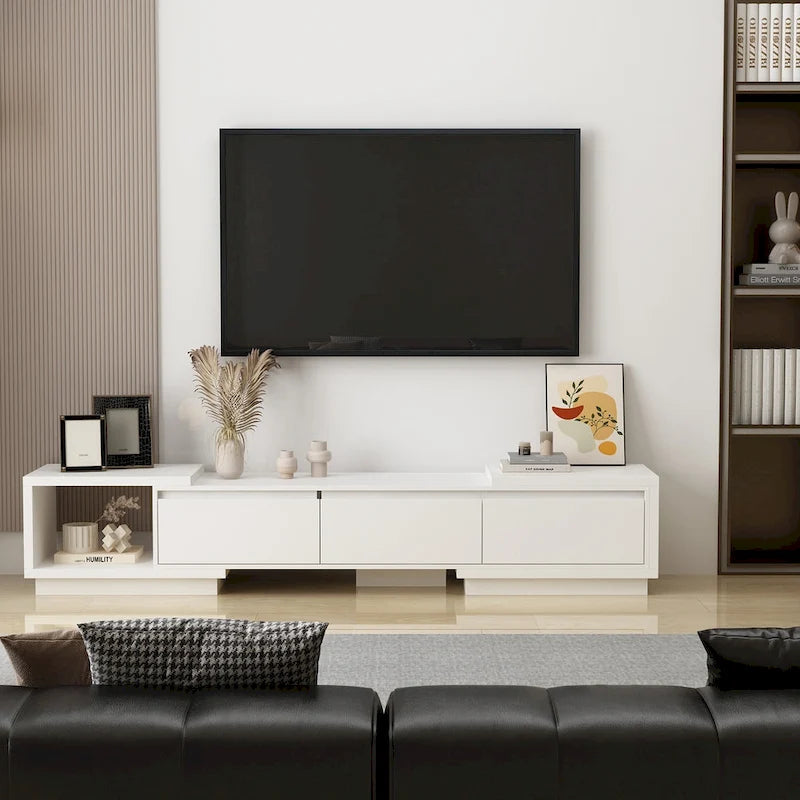 Modern Style Extendable TV Stand with 3Drawer White/Black 65.4-106.3