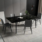 70.8 inch rectangular white kitchen dining table, with a sintered stone marble tabletop, metal legs