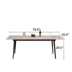 70.8 inch rectangular white kitchen dining table, with a sintered stone marble tabletop, metal legs