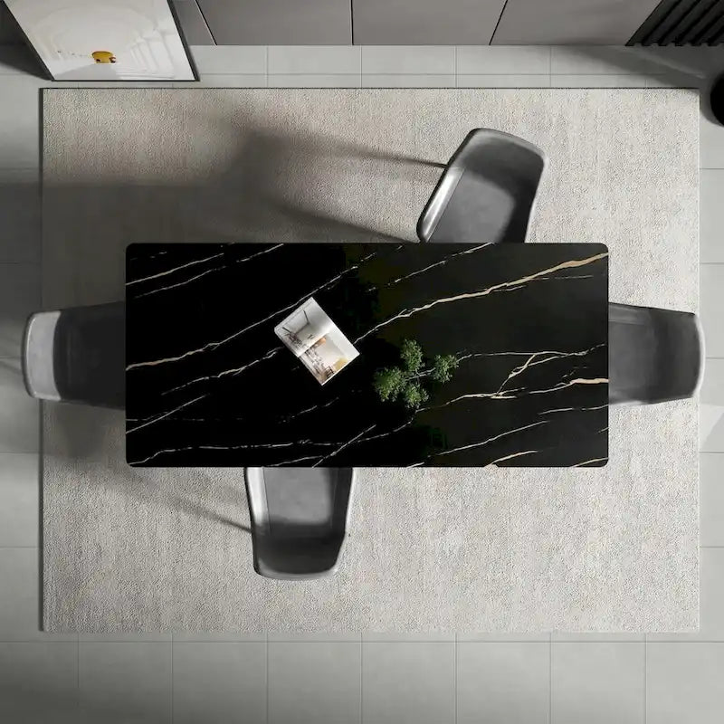 70.8 inch rectangular white kitchen dining table, with a sintered stone marble tabletop, metal legs