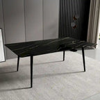 70.8 inch rectangular white kitchen dining table, with a sintered stone marble tabletop, metal legs