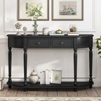 Nestfair Retro Wooden Console Table with Open Shelf Two Drawers