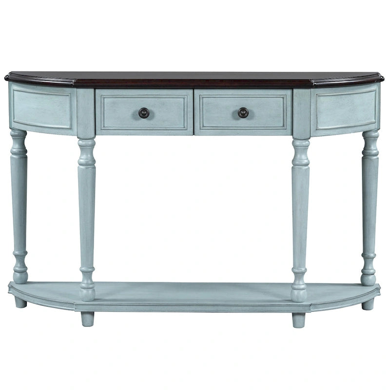 Nestfair Retro Wooden Console Table with Open Shelf Two Drawers