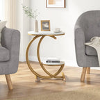 2-Tier Round Marble End Table with Storage Shelf (Modern/Industrial)