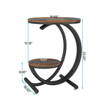 2-Tier Round Marble End Table with Storage Shelf (Modern/Industrial)