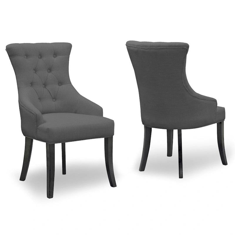 Set of 2 Alei Beige Fabric Dining Chair Wing Chair with Tufted Buttons