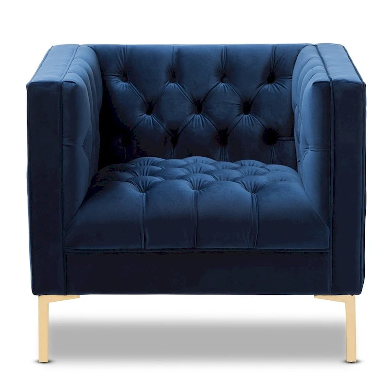 Glam Velvet and Gold Finished Lounge Chair
