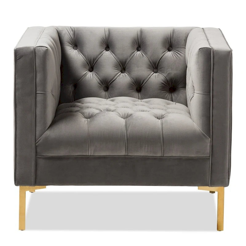 Glam Velvet and Gold Finished Lounge Chair
