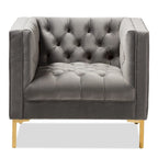 Glam Velvet and Gold Finished Lounge Chair