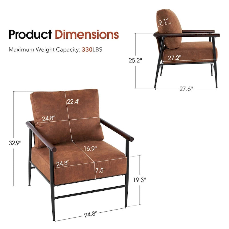 MCombo Set of 2 Modern Accent Chairs, Armchair with Upholstered Cushion, Leathaire Fabric Lounge Chairs for Living Room 4748