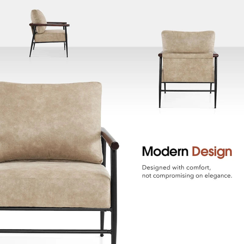 MCombo Set of 2 Modern Accent Chairs, Armchair with Upholstered Cushion, Leathaire Fabric Lounge Chairs for Living Room 4748