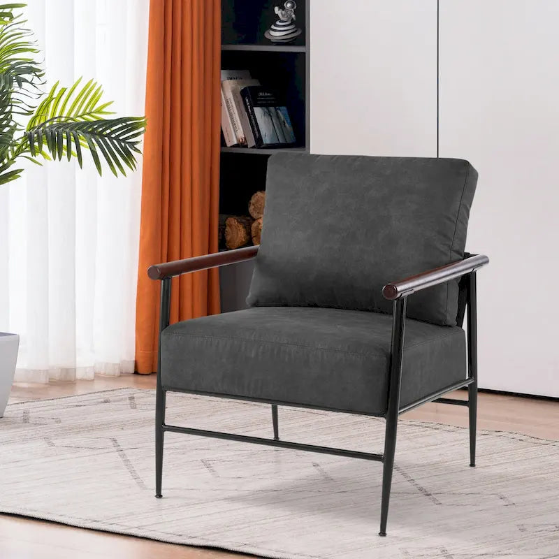 MCombo Set of 2 Modern Accent Chairs, Armchair with Upholstered Cushion, Leathaire Fabric Lounge Chairs for Living Room 4748