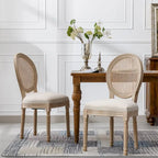 Style Solid Wood Frame Antique Painting Rattan Back Dining Chair Set of 2