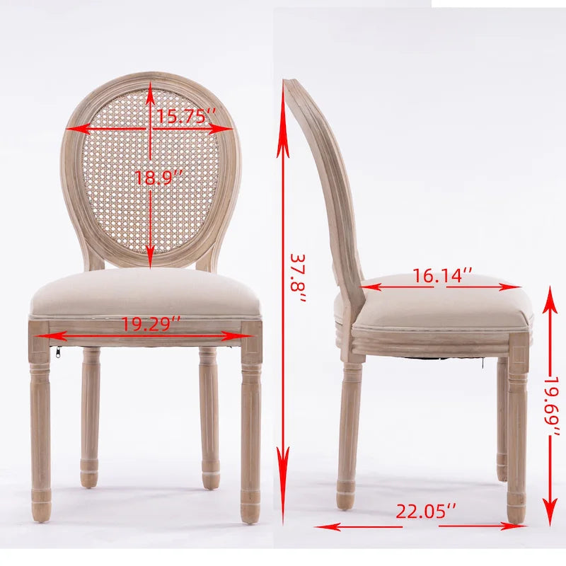 Style Solid Wood Frame Antique Painting Rattan Back Dining Chair Set of 2