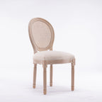 Style Solid Wood Frame Antique Painting Rattan Back Dining Chair Set of 2