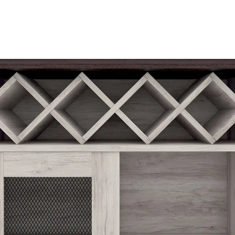 DH BASIC Farmhouse Four Shelf and Four Bottle Lattice-like Wine Buffet by Denhour