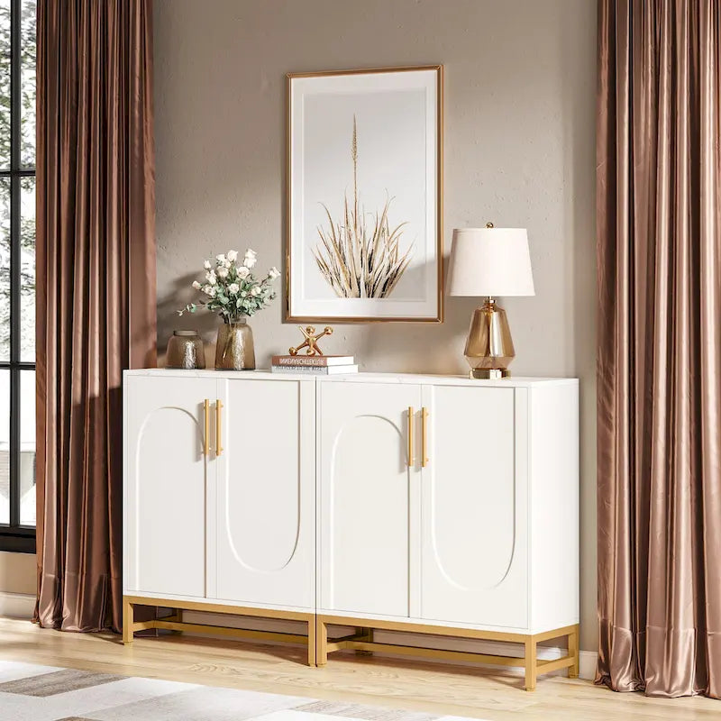 Sideboard Buffet Cabinet with Storage, Modern 4 Doors Buffets with Adjustable Shelf for Living Room Kitchen Dining Room Hallway