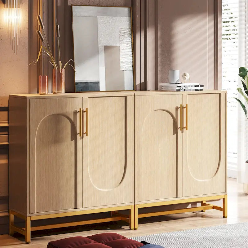 Sideboard Buffet Cabinet with Storage, Modern 4 Doors Buffets with Adjustable Shelf for Living Room Kitchen Dining Room Hallway