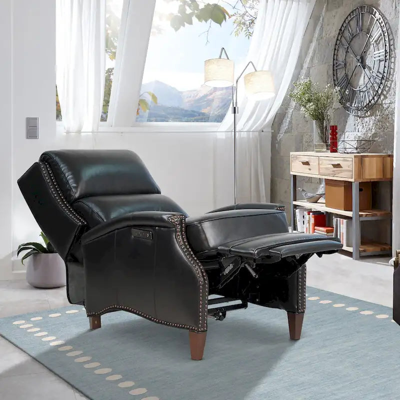 Hekkin Genuine Leather Power Recliner with Adjustable Headrest and USB Port Ultra-Comfy Living Room Seating