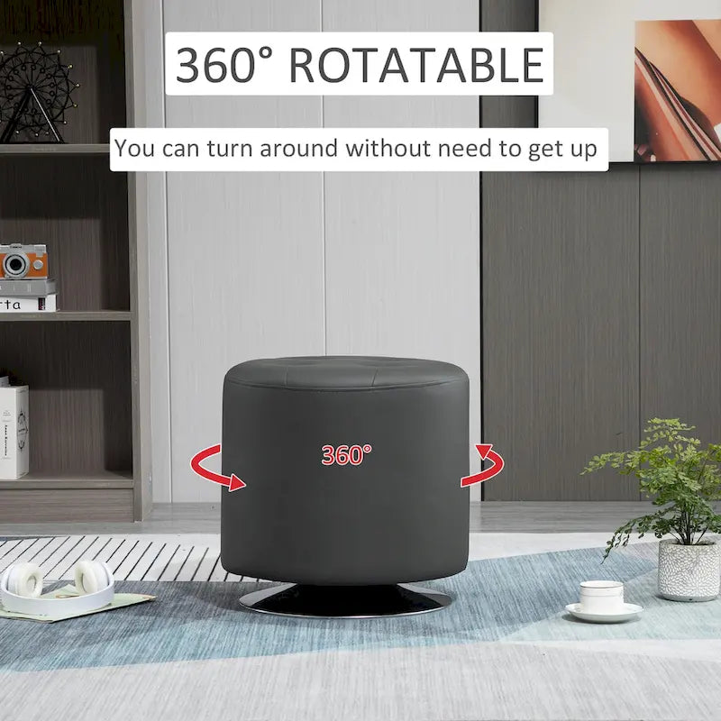 HOMCOM 360-deg Swivel Foot Stool Round PU Ottoman with Thick Sponge Padding and Solid Steel Base