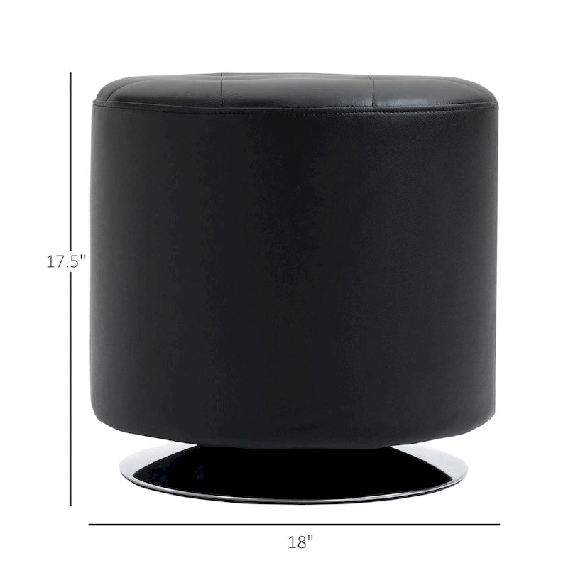 HOMCOM 360-deg Swivel Foot Stool Round PU Ottoman with Thick Sponge Padding and Solid Steel Base
