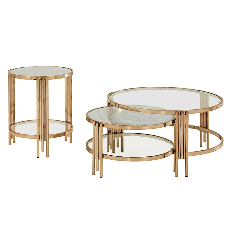 Bruges Champagne Gold Finish Textured Glass Table with Shelf by iNSPIRE Q Bold