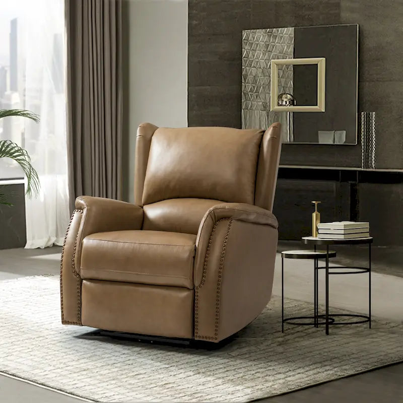 Eliseo Genuine Leather Power Recliner with USB Port and Wingback Design