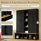Hall Tree Storage Cabinet with 4/6 Hidden Hooks, Bench, and Open Compartments