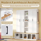 Hall Tree Storage Cabinet with 4/6 Hidden Hooks, Bench, and Open Compartments