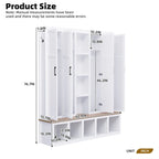 Hall Tree Storage Cabinet with 4/6 Hidden Hooks, Bench, and Open Compartments