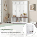 Hall Tree Storage Cabinet with 4/6 Hidden Hooks, Bench, and Open Compartments
