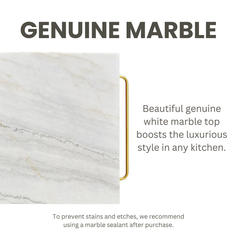 Avya Contemporary White and Gold 58-inch Wide Marble Top Kitchen Island by Furniture of America