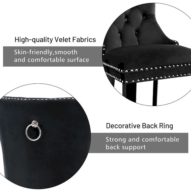 Set of 2 Velvet Dining Chairs,Tufted Solid Wood Armless Chairs Accent Chair with Nailhead Trim and Back Ring Pull