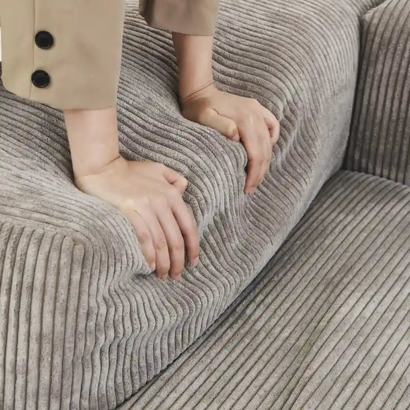 Corduroy Upholstered Deep Seat Comfy Sofa&Couches with Solid Wood Legs for Living Room