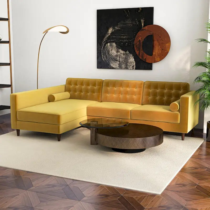 Ora Tufted Modern Living Room Velvet Corner Sectional Sofa