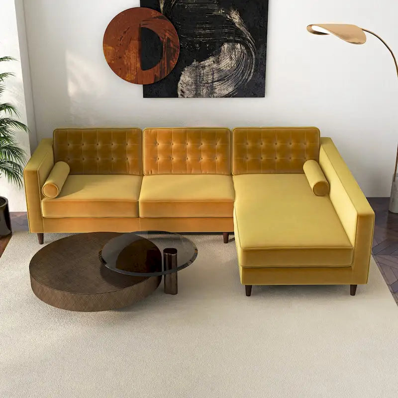 Ora Tufted Modern Living Room Velvet Corner Sectional Sofa