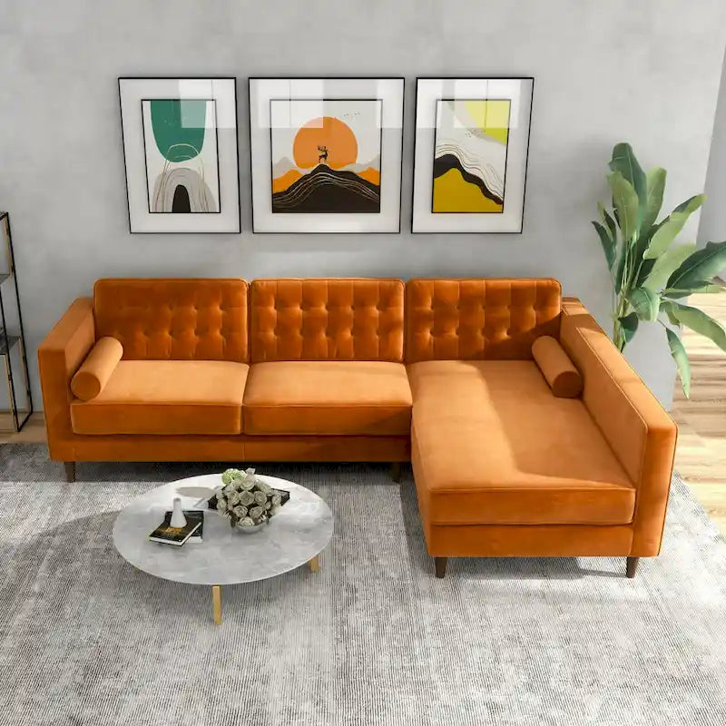 Ora Tufted Modern Living Room Velvet Corner Sectional Sofa