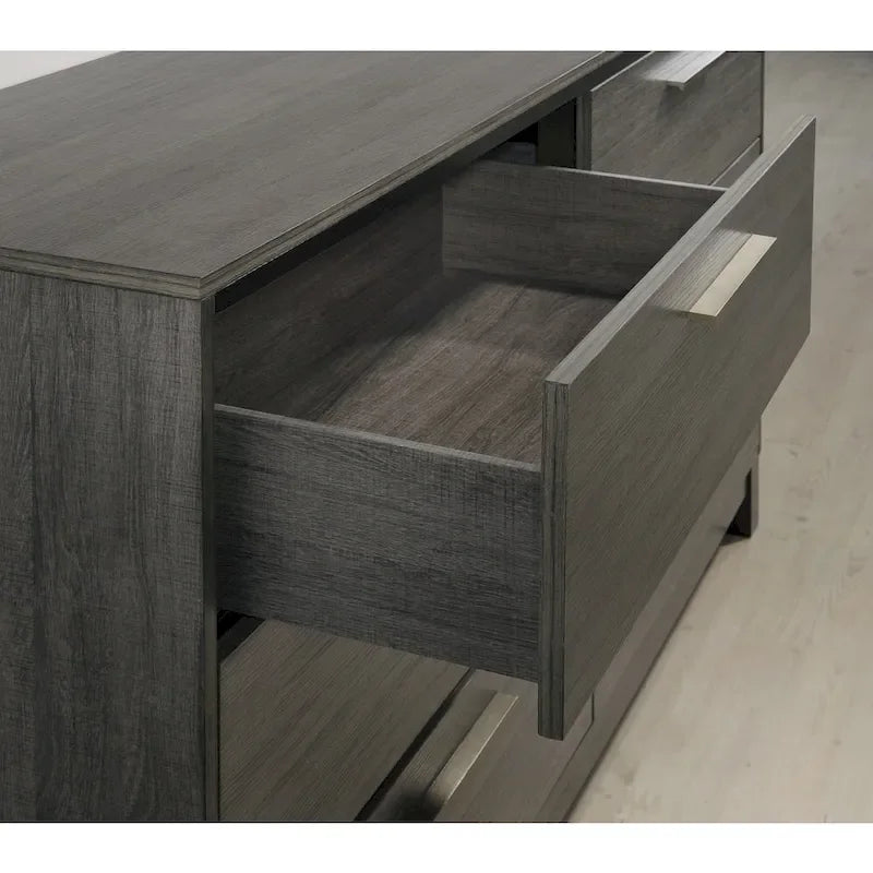 Roundhill Furniture Ioana 187 Antique Grey Finish Wood Bed Room Set, Queen Size Bed, Dresser, Mirror, Night Stand